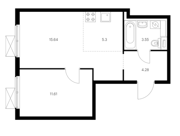 1-комнатная квартира 40.38 м², 13/15 эт., ЖК «Янинский лес»